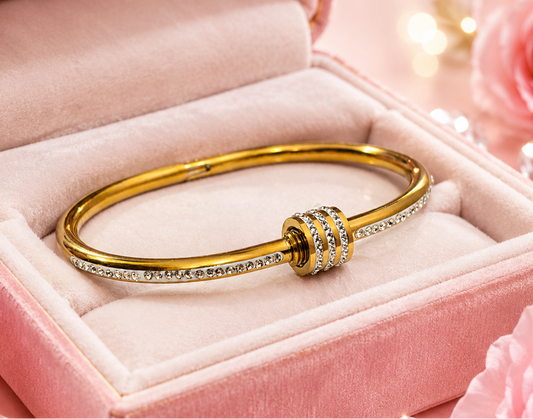 Gold bracelet with diamond accents in a pink jewelry box – Aurora 18K Gold Plated Demi-Fine Bracelet | Waterproof Gold Vermeil Jewellery for Women