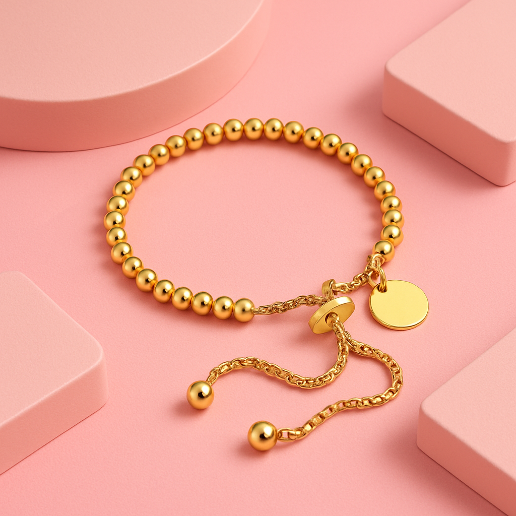 24K Gold-Plated Ball Chain Charm Bracelet – Perfect for Daily Wear | Tvayi | Tvayi Jewellery