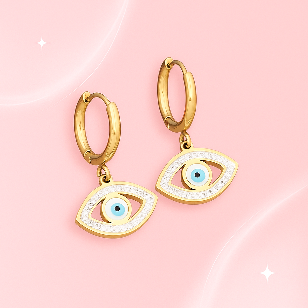 Evil Eye Gold Hoop Earrings – 18K Gold Plated Anti-Tarnish Protection Jewellery | Tvayi