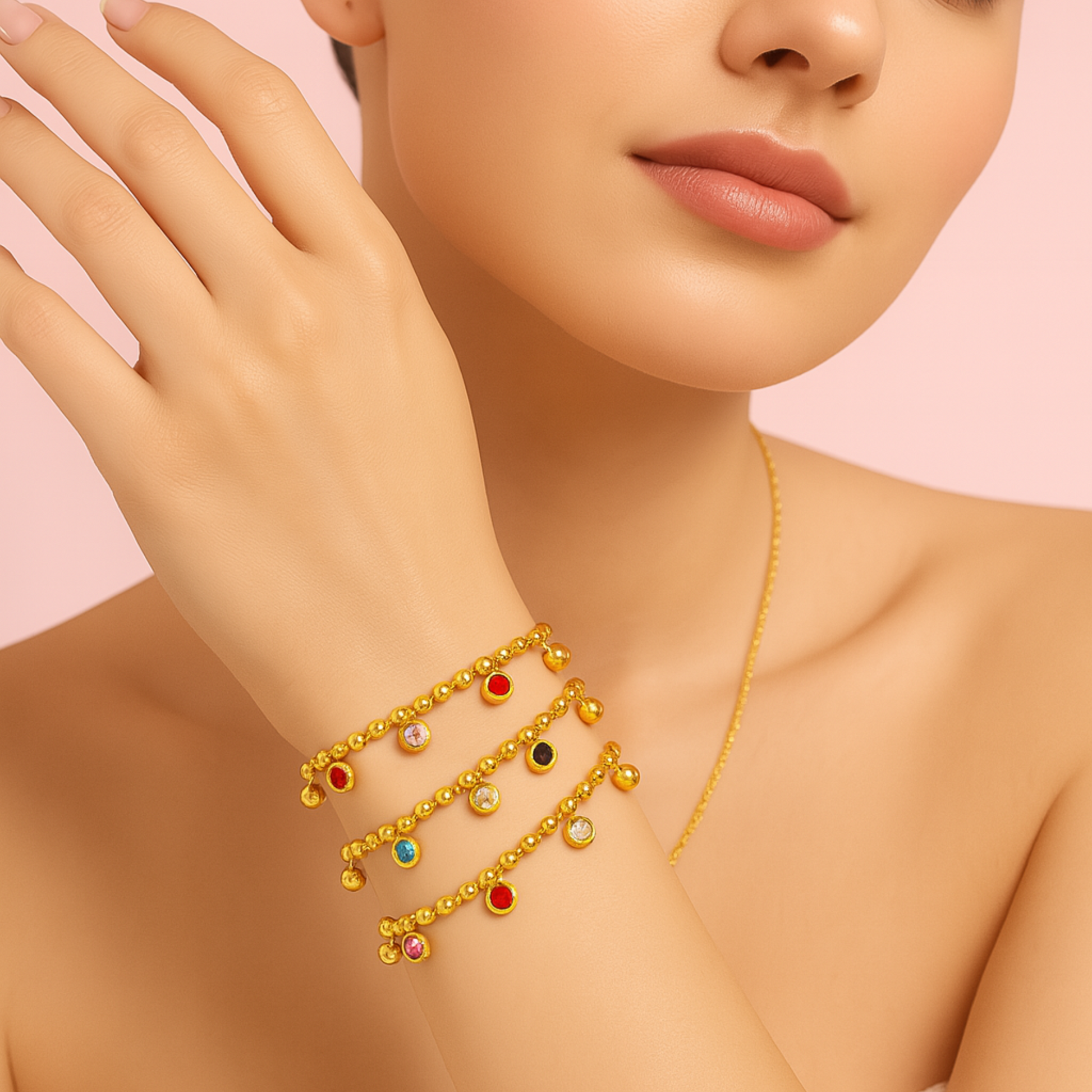Multi-Stone Beaded Gold Bracelet | Tvayi