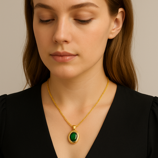 Green Stone Pendant Necklace | Tvayi Jewellery