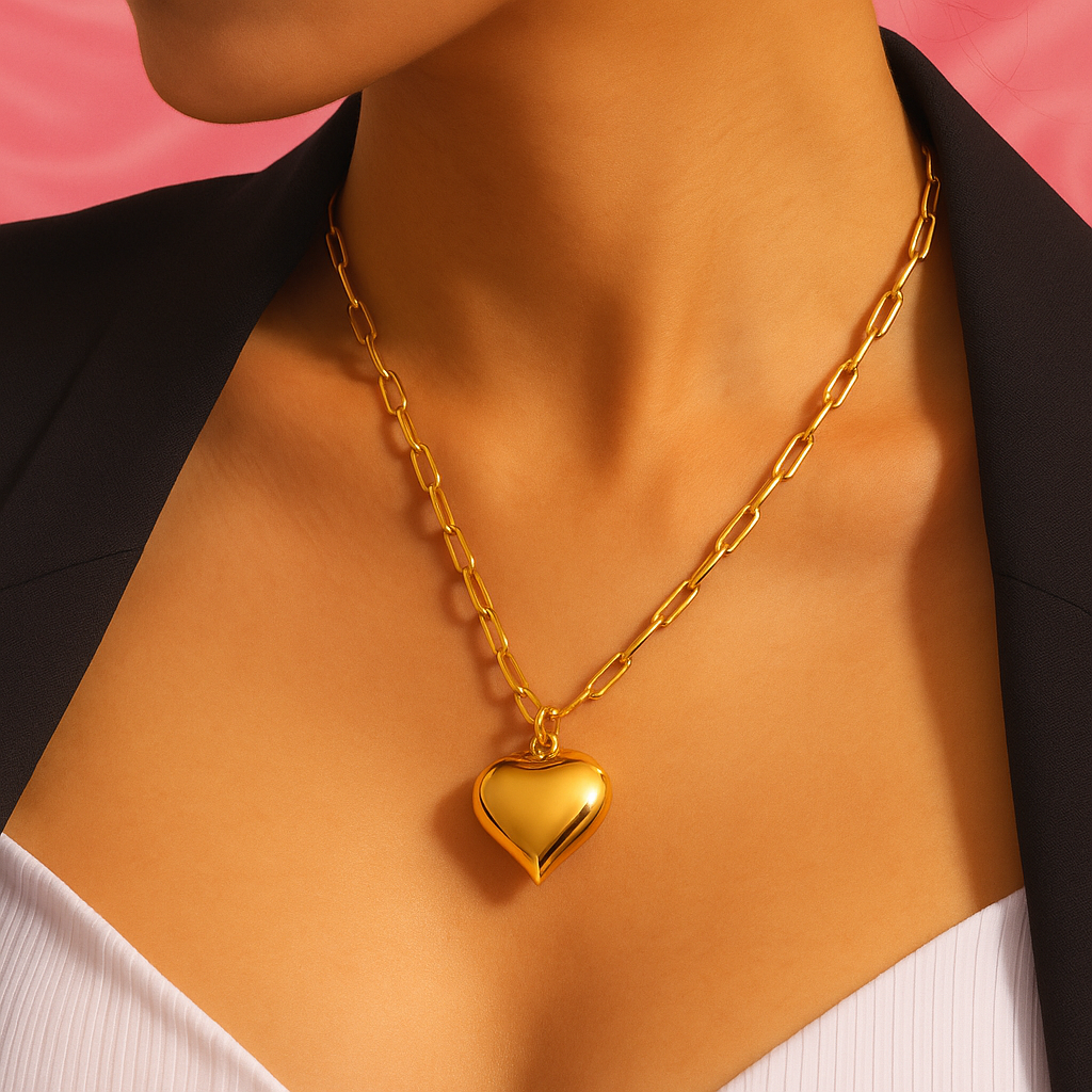 Golden Heart Pendant – Anti-Tarnish Demi-Fine Necklace | Tvayi Jewellery