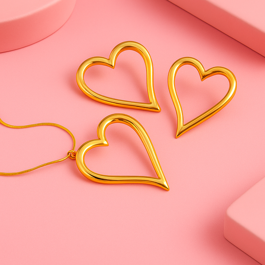 Golden Heart Link Necklace & Earrings Set – Demi-Fine Everyday Jewellery by Tvayi | Tvayi Jewellery