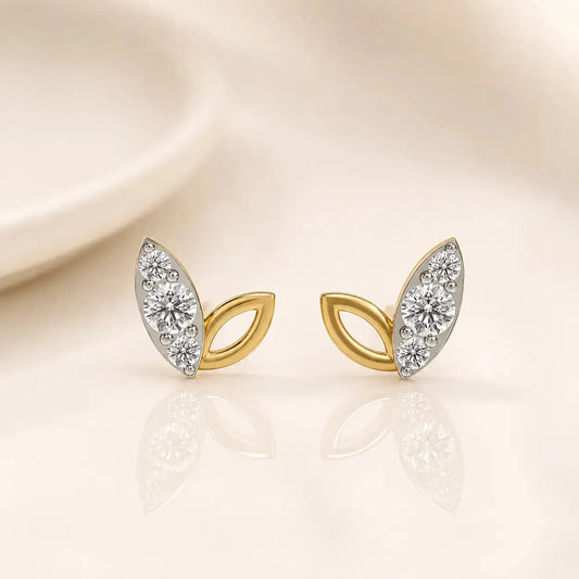 9KT Gold Diamond Leaf Stud Earrings | Tvayi