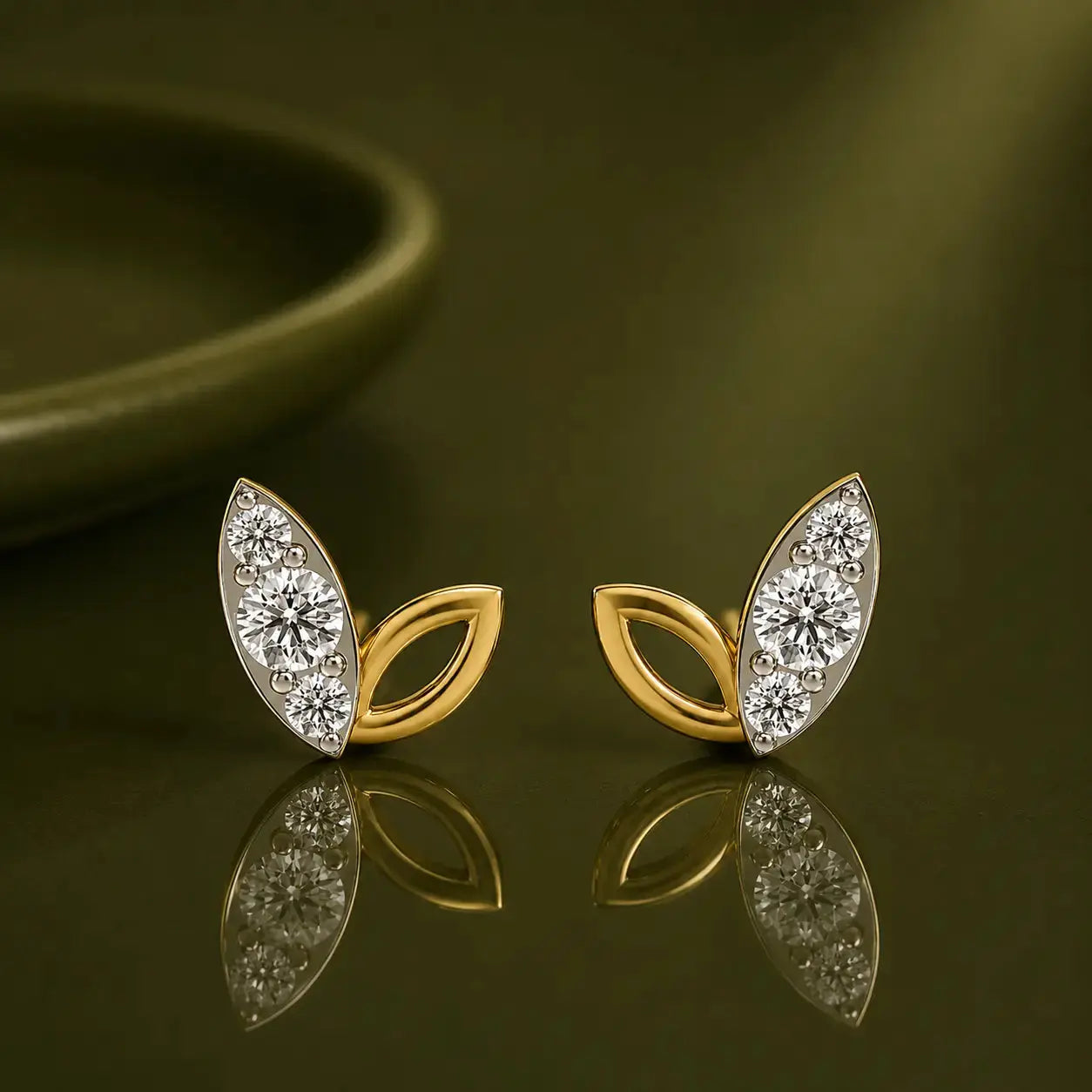 9KT Gold Diamond Leaf Stud Earrings | Tvayi