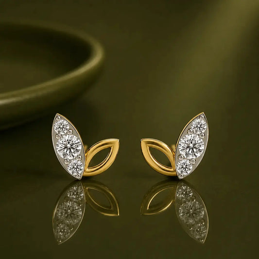 9KT Gold Diamond Leaf Stud Earrings | Tvayi