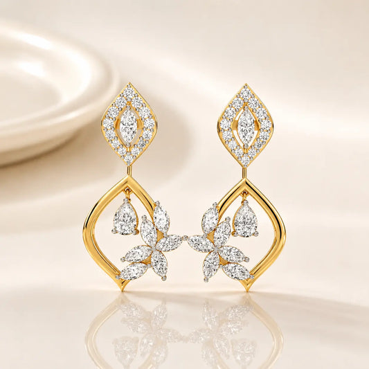 9KT Gold Diamond Leaf petal stud Earrings | Tvayi