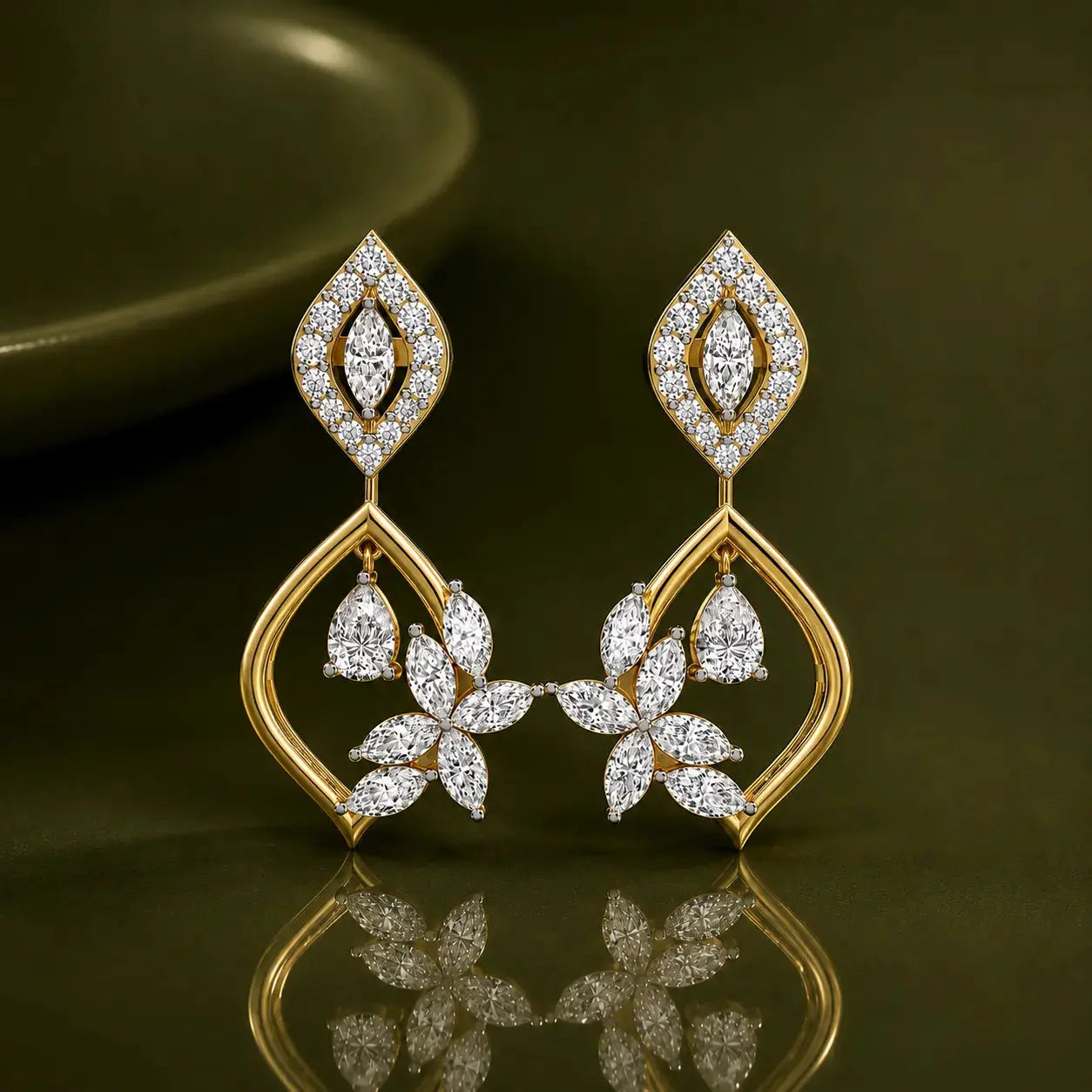 9KT Gold Diamond Leaf petal stud Earrings | Tvayi