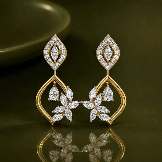 9KT Gold Diamond Leaf petal stud Earrings | Tvayi