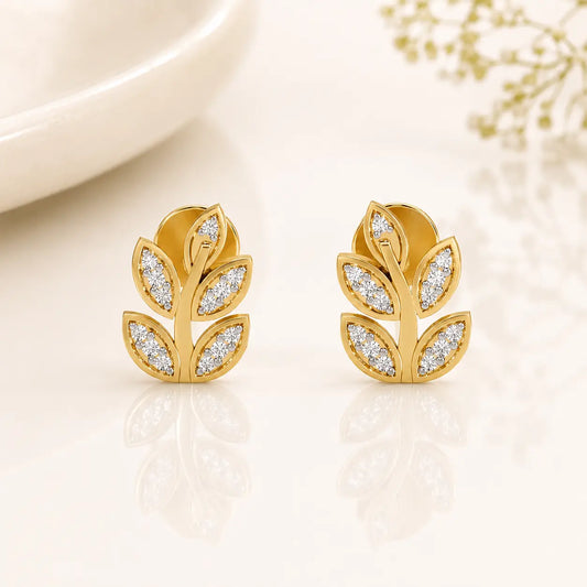 9KT Gold Floral Diamond Drop Earrings | Tvayi