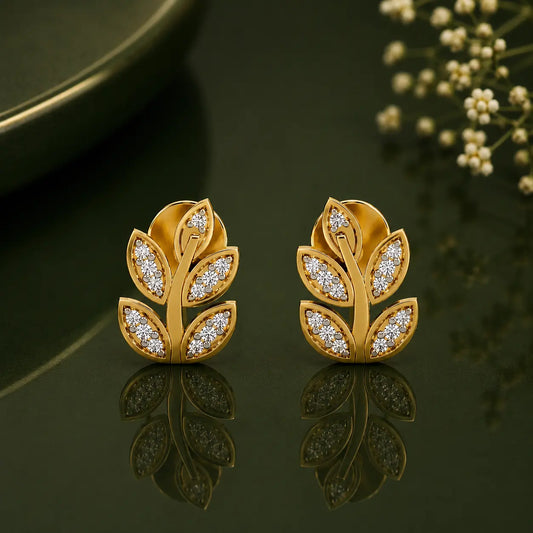 9KT Gold Floral Diamond Drop Earrings | Tvayi