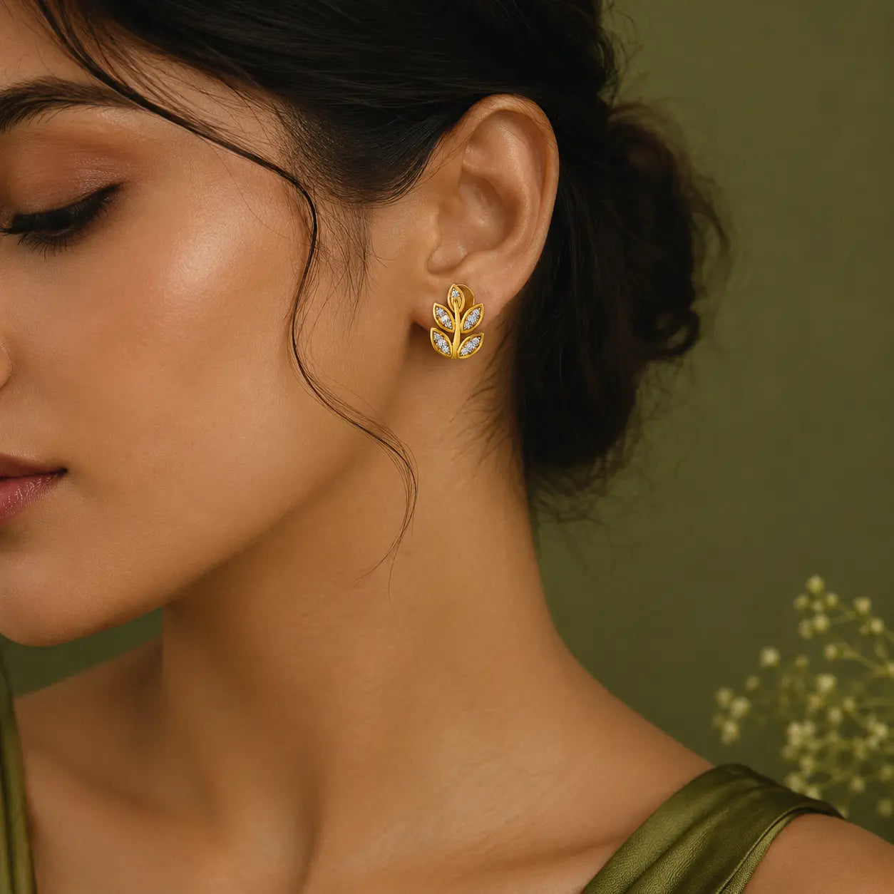 9KT Gold Floral Diamond Drop Earrings | Tvayi