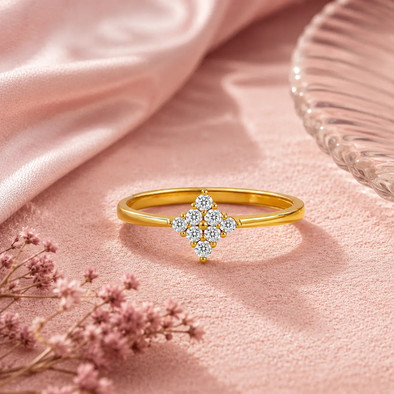 9KT Gold Floral Lab Grown Diamond Ring | Tvayi