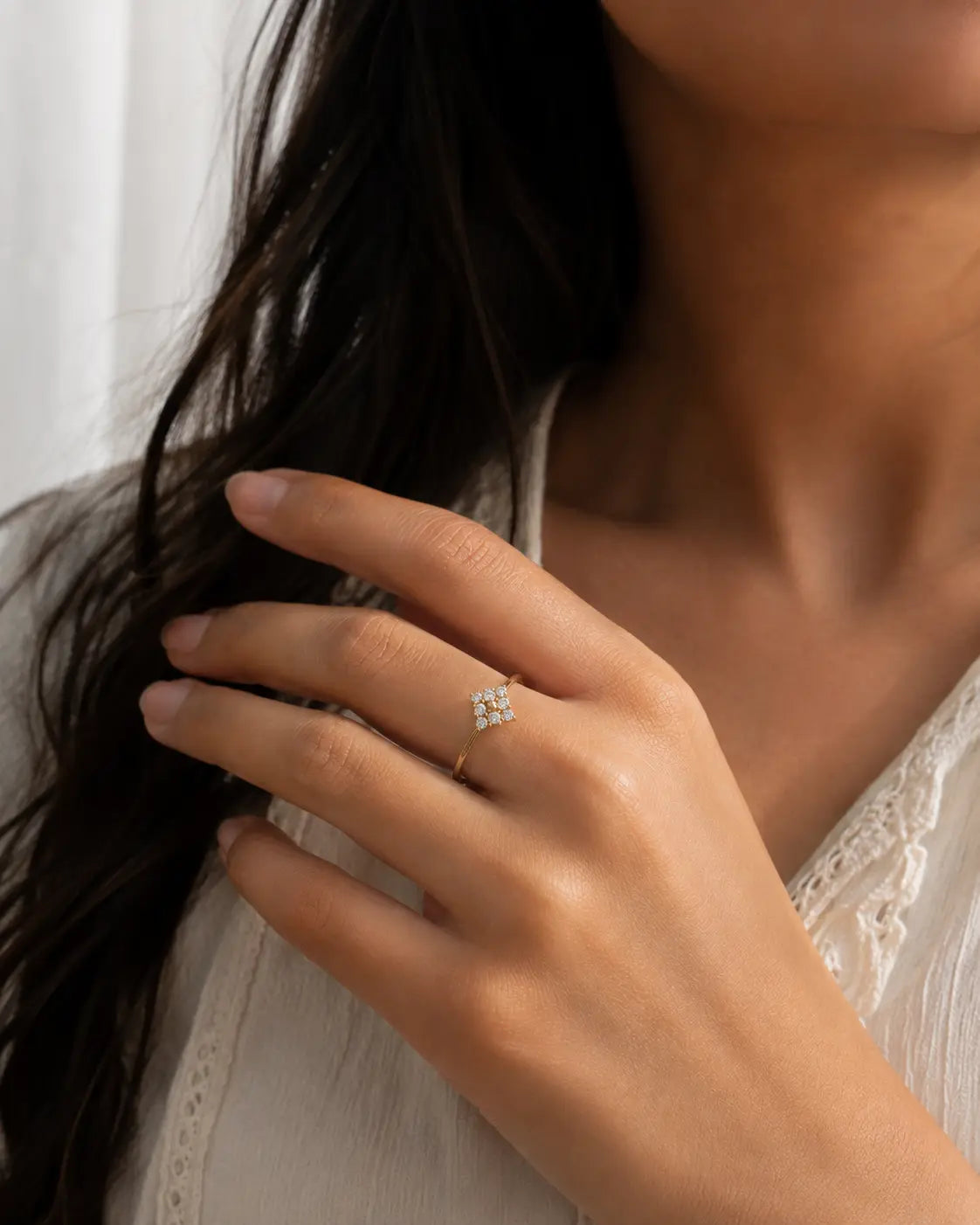 9KT Gold Floral Lab Grown Diamond Ring | Tvayi