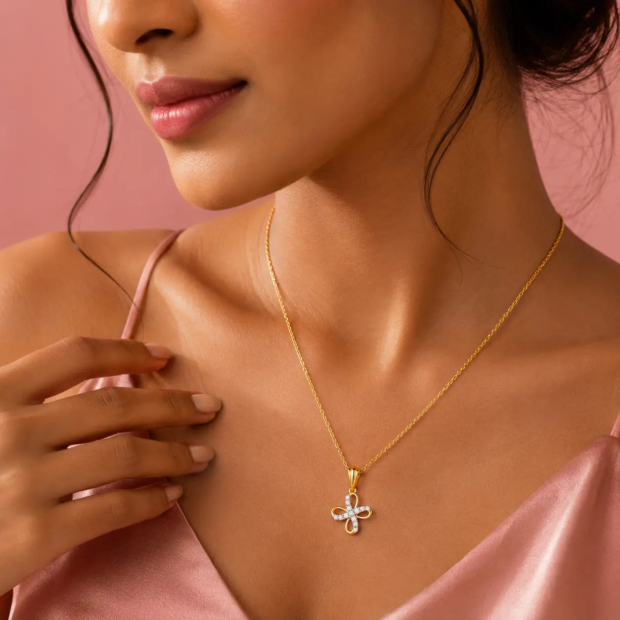 9KT Gold Lab Grown Diamond Butterfly Pendant Necklace for Women | Elegant Fine Jewelry | Tvayi
