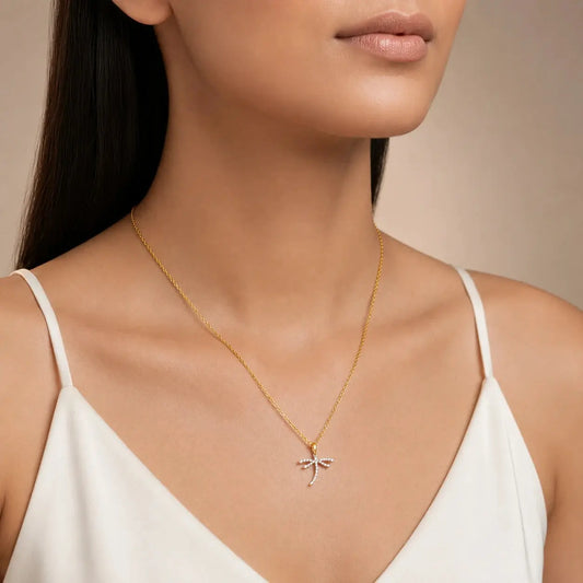 9KT Gold Lab Grown Diamond Dragonfly Pendant Necklace | Tvayi