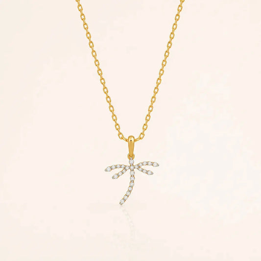9KT Gold Lab Grown Diamond Dragonfly Pendant Necklace | Tvayi