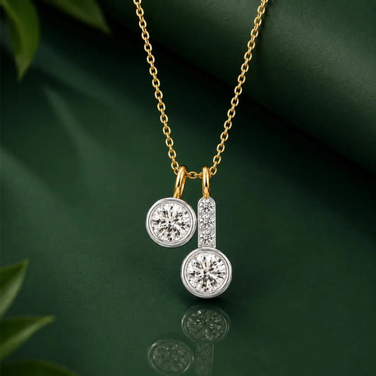 9KT Gold Lab Grown Diamond Dual Charm Pendant Necklace | Tvayi