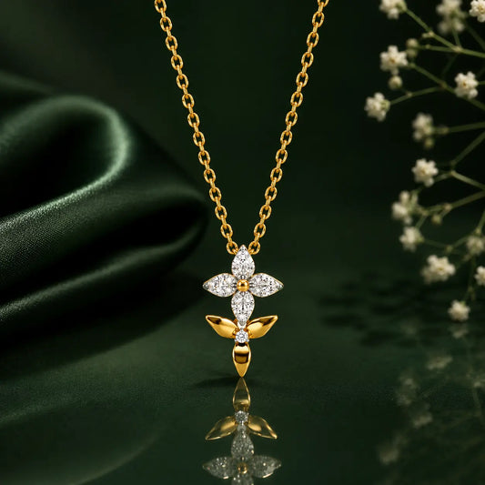 9KT Gold Lab Grown Diamond Floral Pendant Necklace | Elegant Everyday Luxury | Tvayi
