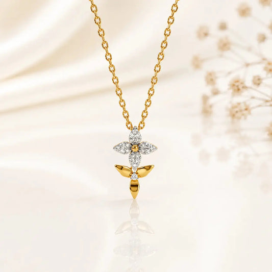 9KT Gold Lab Grown Diamond Floral Pendant Necklace | Elegant Everyday Luxury | Tvayi