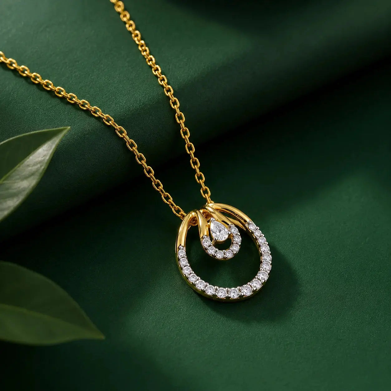 9KT Gold Lab Grown Diamond Halo Drop Pendant Necklace | Tvayi