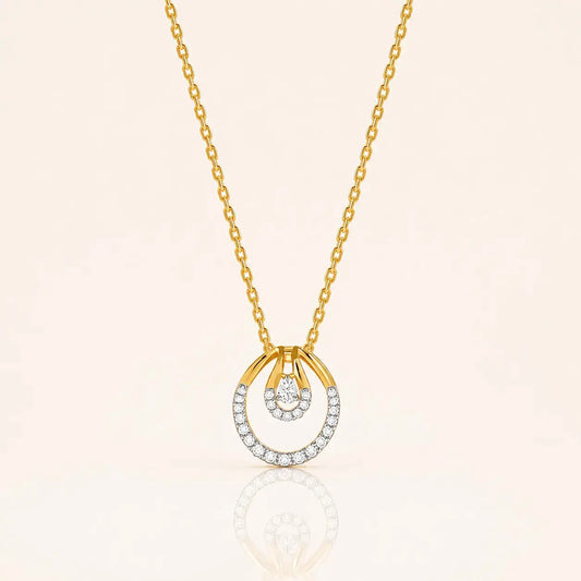 9KT Gold Lab Grown Diamond Halo Drop Pendant Necklace | Tvayi