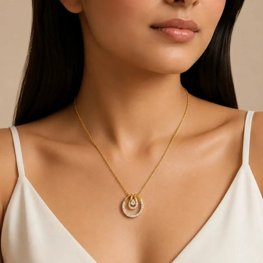 9KT Gold Lab Grown Diamond Halo Drop Pendant Necklace | Tvayi