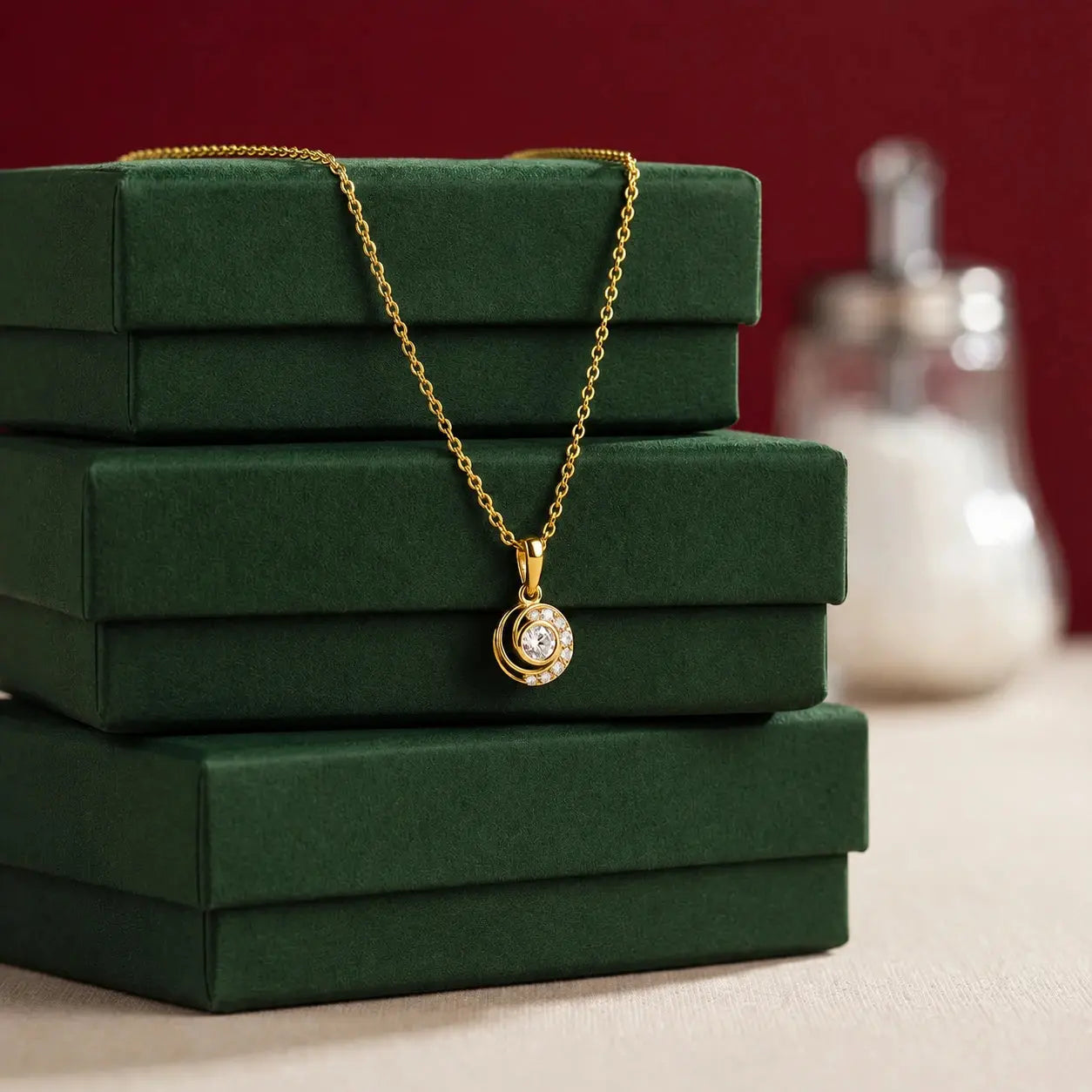 9KT Gold Lab Grown Diamond Halo Pendant Necklace | Tvayi