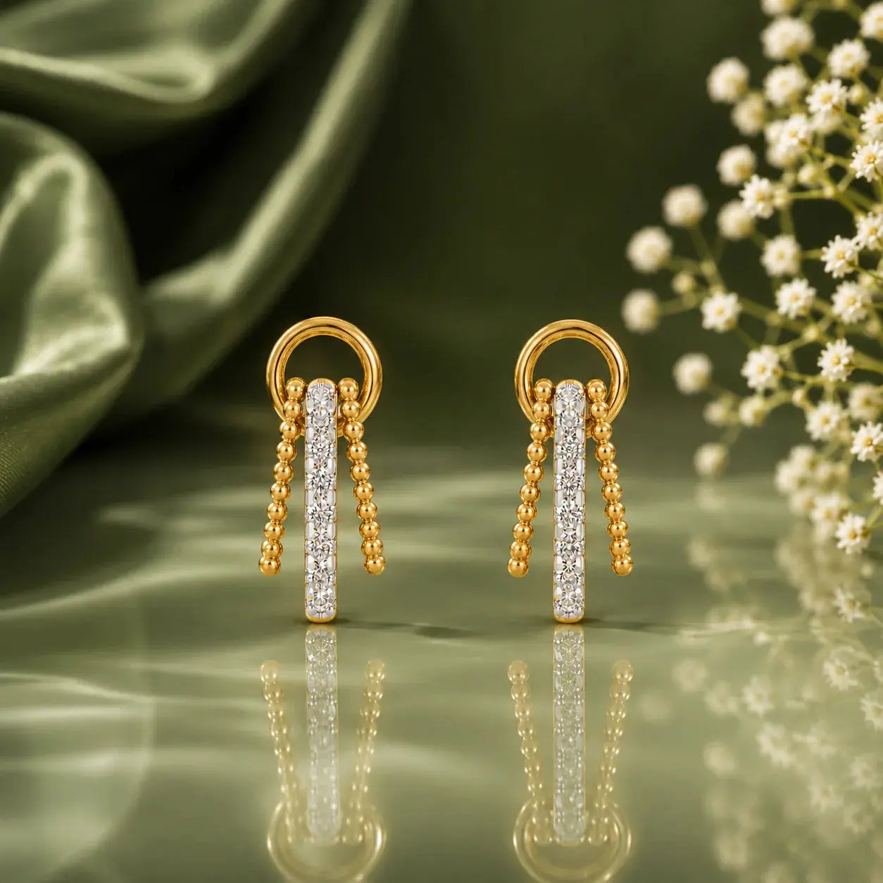 9KT Gold Lab Grown Diamond Hoop Drop Earrings | Tvayi