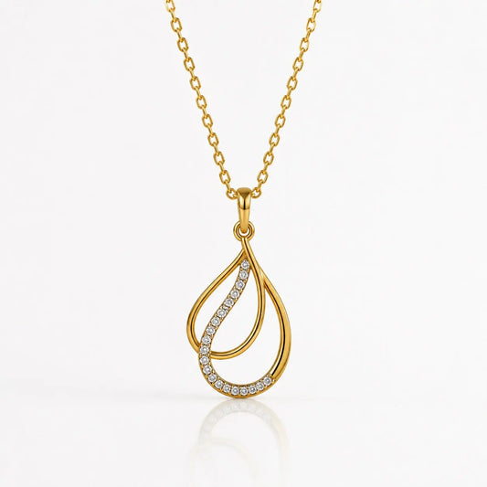 9KT Gold Lab Grown Diamond Teardrop Pendant Necklace for Women | Elegant Gold Diamond Pendant | Tvayi