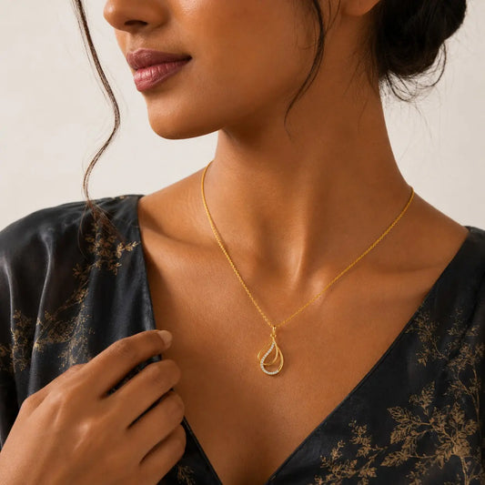 9KT Gold Lab Grown Diamond Teardrop Pendant Necklace for Women | Elegant Gold Diamond Pendant | Tvayi
