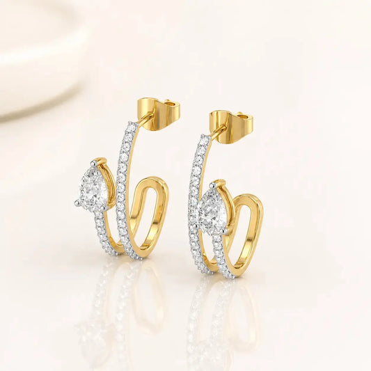 9KT Gold Pear Diamond Designer Hoop Earrings | Tvayi
