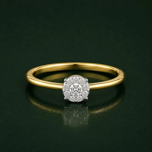 9KT Gold Solitaire Halo Lab Grown Diamond Ring for Women | Minimal Engagement Ring | Tvayi