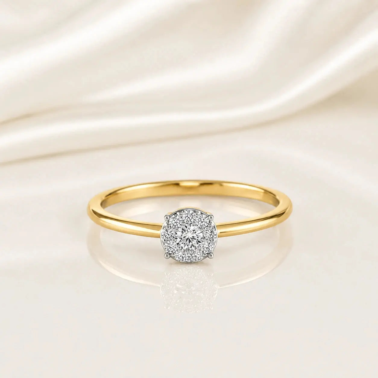9KT Gold Solitaire Halo Lab Grown Diamond Ring for Women | Minimal Engagement Ring | Tvayi