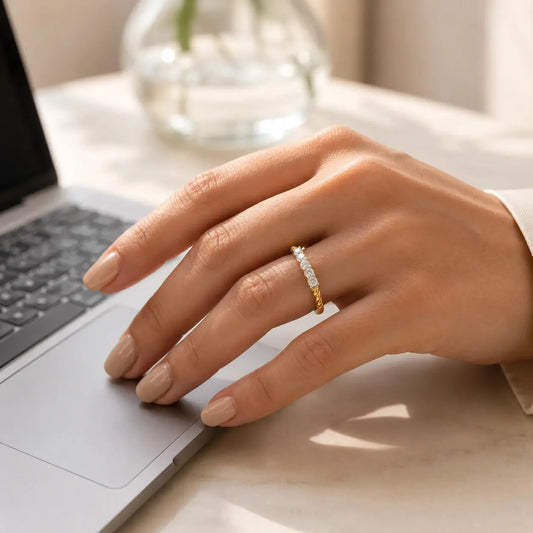 9KT Gold Twisted Lab Grown Diamond Ring for Women | Minimal Diamond Band | Tvayi