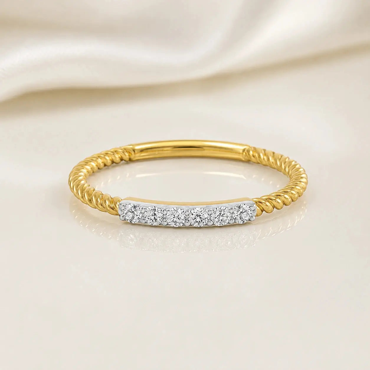 9KT Gold Twisted Lab Grown Diamond Ring for Women | Minimal Diamond Band | Tvayi