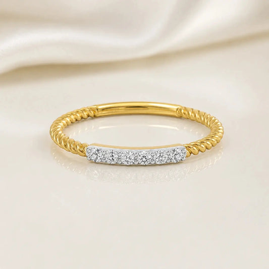 9KT Gold Twisted Lab Grown Diamond Ring for Women | Minimal Diamond Band | Tvayi