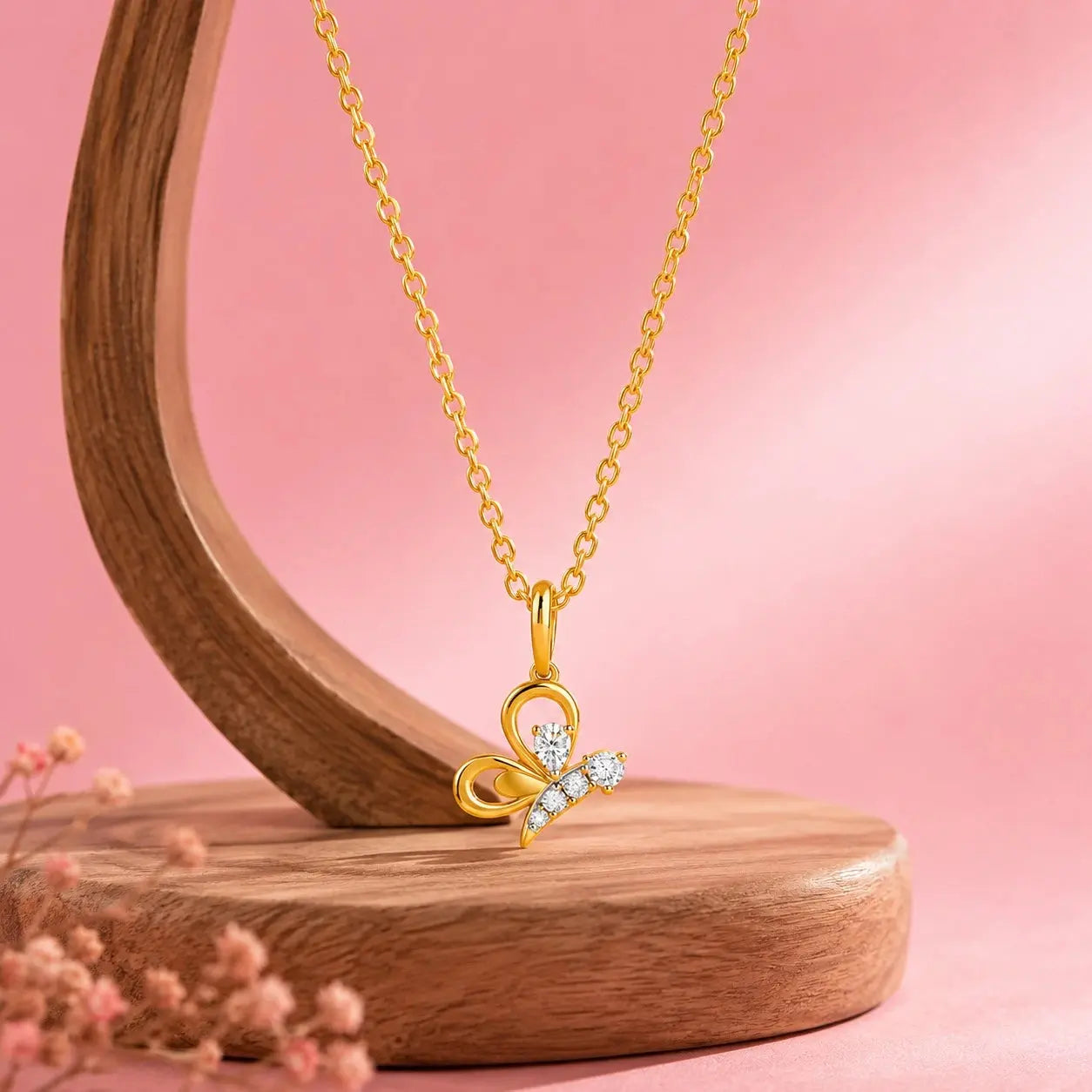 9KT Real Gold Lab Grown Diamond Butterfly Pendant Necklace for Women | Elegant Everyday Luxury | Tvayi