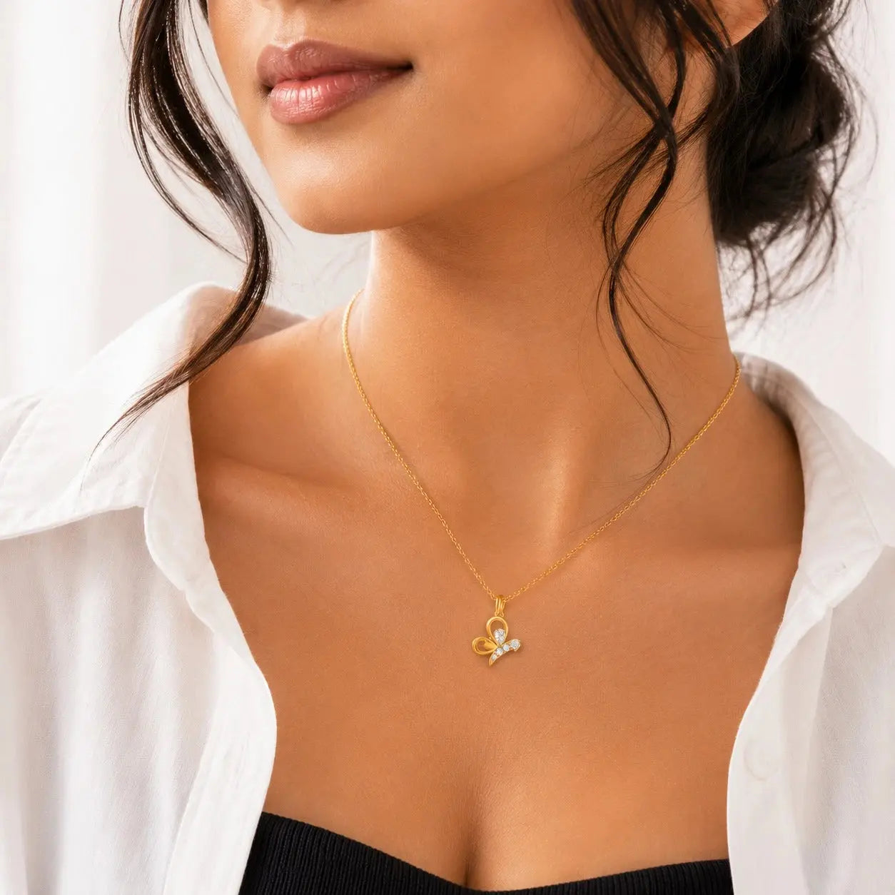 9KT Real Gold Lab Grown Diamond Butterfly Pendant Necklace for Women | Elegant Everyday Luxury | Tvayi