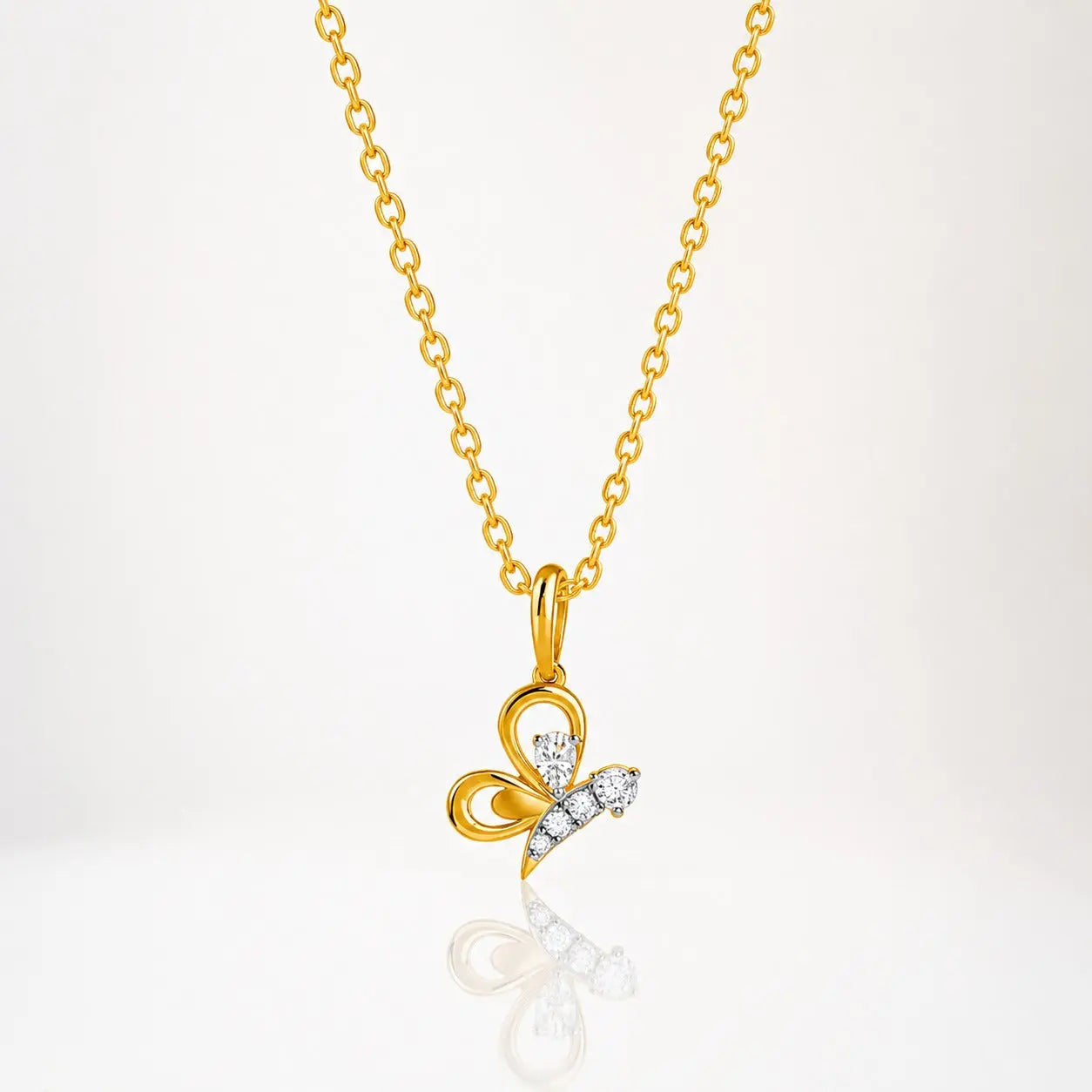 9KT Real Gold Lab Grown Diamond Butterfly Pendant Necklace for Women | Elegant Everyday Luxury | Tvayi