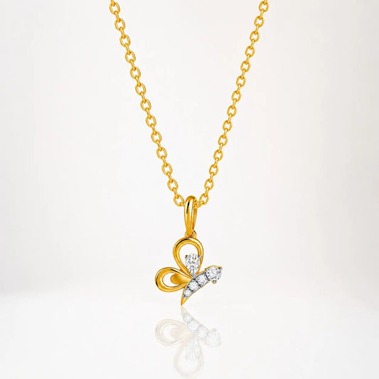 9KT Real Gold Lab Grown Diamond Butterfly Pendant Necklace for Women | Elegant Everyday Luxury | Tvayi