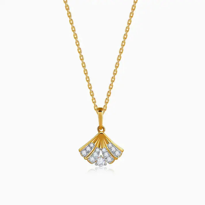 9KT Real Gold Lab Grown Diamond Fan Pendant Necklace for Women | Elegant Gift for Her | Tvayi