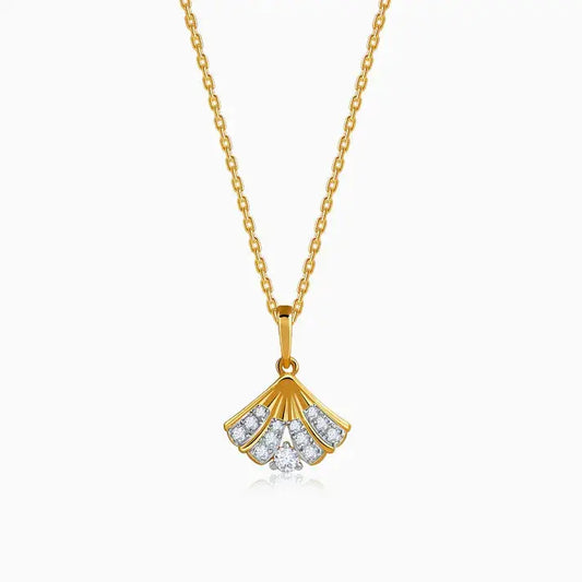 9KT Real Gold Lab Grown Diamond Fan Pendant Necklace for Women | Elegant Gift for Her | Tvayi
