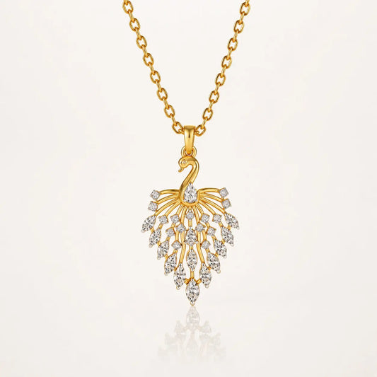 9KT Real Gold Lab Grown Diamond Peacock Pendant Necklace for Women | Elegant Fine Jewelry | Tvayi