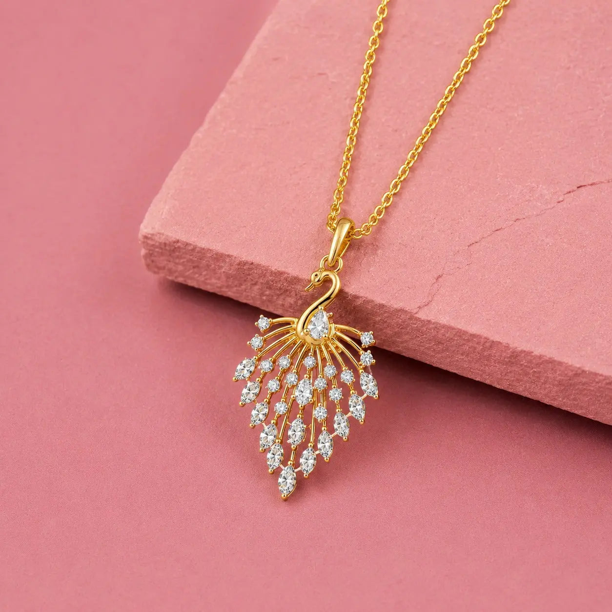 9KT Real Gold Lab Grown Diamond Peacock Pendant Necklace for Women | Elegant Fine Jewelry | Tvayi