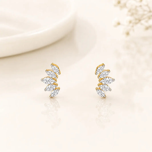 9KT Real Gold Leaf Ear Climber Earrings with Lab Grown Diamonds | Tvayi