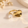 Amora 18K Gold Plated Heart and Pearl Ring on premium cream background – TVAYI