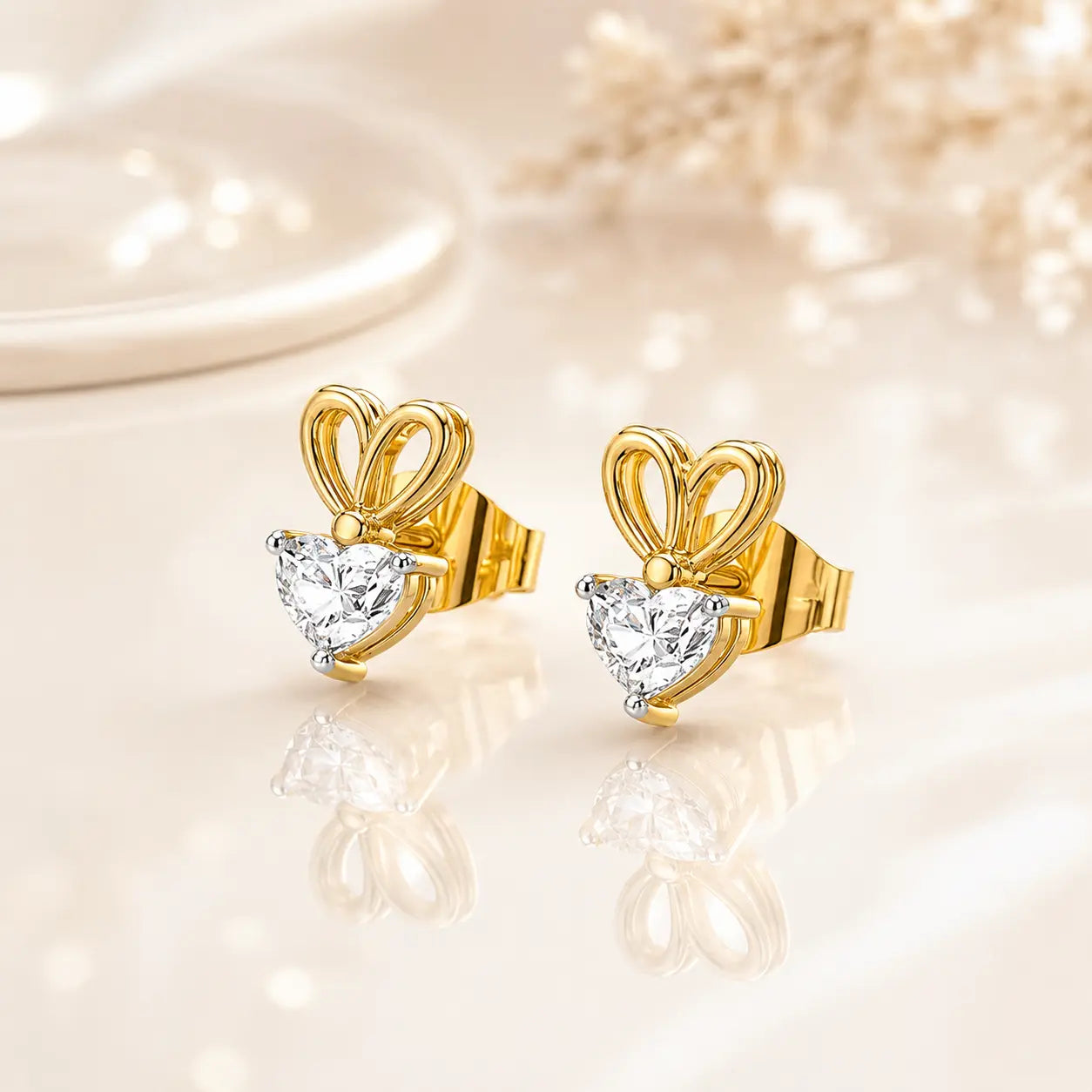 Amour Heart Diamond Stud Earrings in 9KT Gold | Tvayi