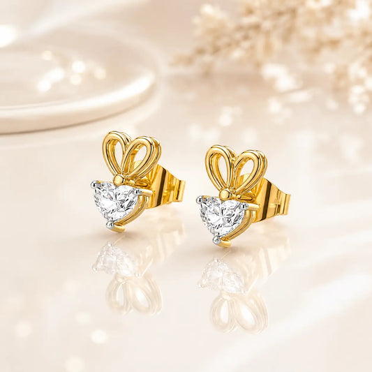 Amour Heart Diamond Stud Earrings in 9KT Gold | Tvayi