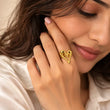 Woman wearing Amoura 18K Gold Plated Heart Statement Ring on finger – TVAYI